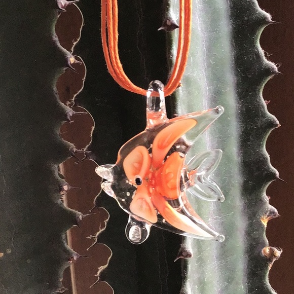 Glass Angel Fish Orange Cord Necklace - Picture 4 of 5